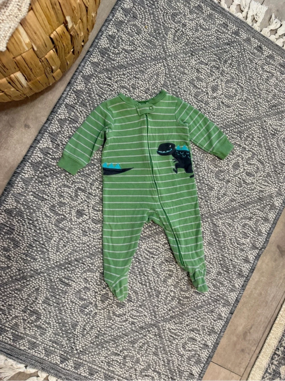 Carter's Baby Boy Footies Sleeper Green Striped Dino Footed One-Piece 6 Months
